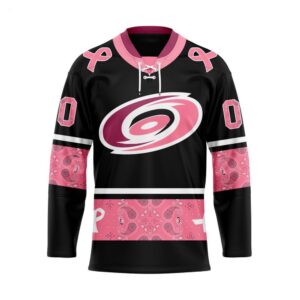 Customize NHL Carolina Hurricanes Specialized Hockey Jersey In Classic Style With Paisley Pink Breast Cancer 1