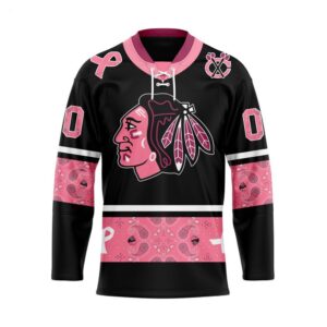 Customize NHL Chicago BlackHawks Specialized Hockey Jersey In Classic Style With Paisley Pink Breast Cancer 1
