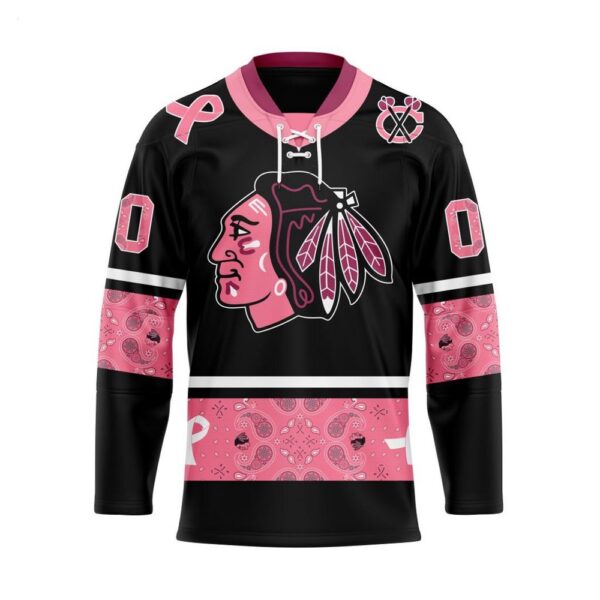 Customize NHL Chicago BlackHawks Specialized Hockey Jersey In Classic Style With Paisley Pink Breast Cancer