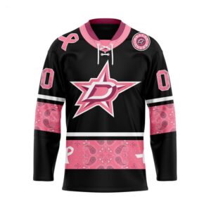 Customize NHL Dallas Stars Specialized Hockey Jersey In Classic Style With Paisley Pink Breast Cancer 1