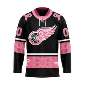 Customize NHL Detroit Red Wings Specialized Hockey Jersey In Classic Style With Paisley Pink Breast Cancer 1