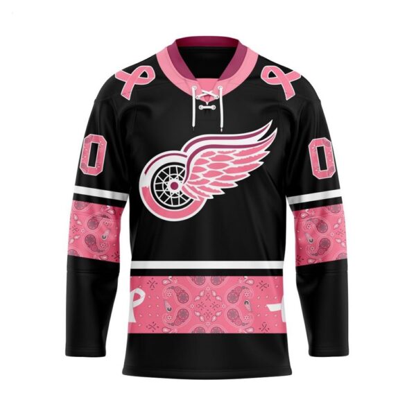 Customize NHL Detroit Red Wings Specialized Hockey Jersey In Classic Style With Paisley Pink Breast Cancer