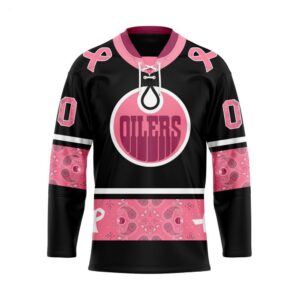 Customize NHL Edmonton Oilers Specialized Hockey Jersey In Classic Style With Paisley Pink Breast Cancer 1