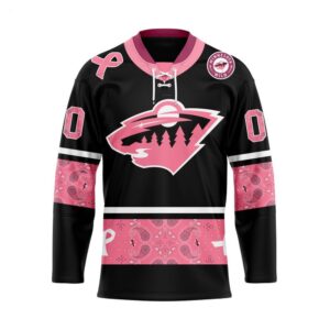 Customize NHL Minnesota Wild Specialized Hockey Jersey In Classic Style With Paisley Pink Breast Cancer 1