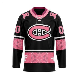 Customize NHL Montreal Canadiens Specialized Hockey Jersey In Classic Style With Paisley Pink Breast Cancer 1