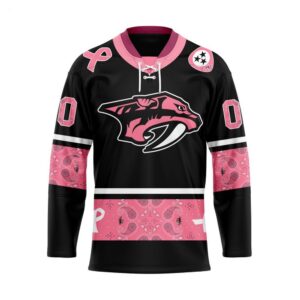 Customize NHL Nashville Predators Specialized Hockey Jersey In Classic Style With Paisley Pink Breast Cancer 1