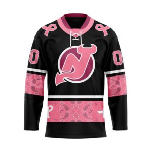 Customize NHL New Jersey Devils Specialized Hockey Jersey In Classic Style With Paisley Pink Breast Cancer 1