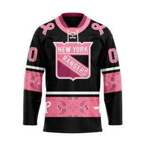 Customize NHL New York Rangers Specialized Hockey Jersey In Classic Style With Paisley Pink Breast Cancer 1