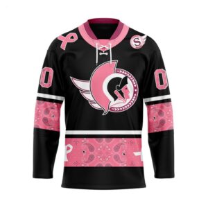 Customize NHL Ottawa Senators Specialized Hockey Jersey In Classic Style With Paisley Pink Breast Cancer 1