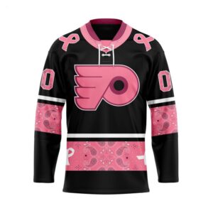Customize NHL Philadelphia Flyers Specialized Hockey Jersey In Classic Style With Paisley Pink Breast Cancer 1