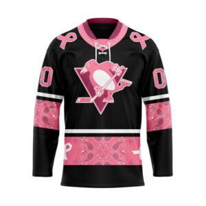 Customize NHL Pittsburgh Penguins Specialized Hockey Jersey In Classic Style With Paisley Pink Breast Cancer 1