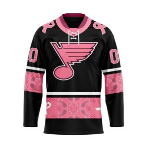 Customize NHL St Louis Blues Specialized Hockey Jersey In Classic Style With Paisley Pink Breast Cancer 1