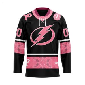 Customize NHL Tampa Bay Lightning Specialized Hockey Jersey In Classic Style With Paisley Pink Breast Cancer 1