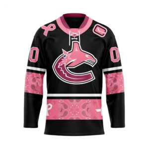 Customize NHL Vancouver Canucks Specialized Hockey Jersey In Classic Style With Paisley Pink Breast Cancer 1