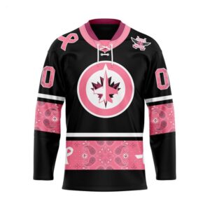 Customize NHL Winnipeg Jets Specialized Hockey Jersey In Classic Style With Paisley Pink Breast Cancer 1