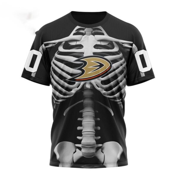 Customized NHL Anaheim Ducks T-Shirt Special Skeleton Costume For Halloween T-Shirt