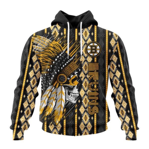 Customized NHL Boston Bruins Hoodie Special Skull Native Design Hoodie