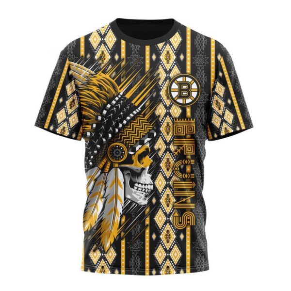 Customized NHL Boston Bruins T-Shirt Special Skull Native Design T-Shirt