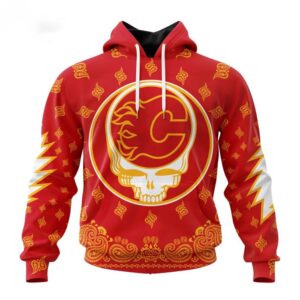 Customized NHL Calgary Flames Hoodie Special Grateful Dead Design Hoodie 1