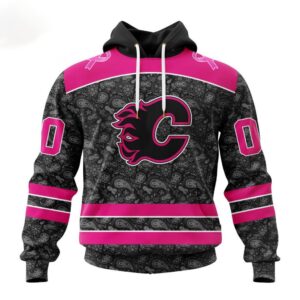 Customized NHL Calgary Flames Hoodie Special Pink In The Rink Fight Breast Cancer Hoodie 1