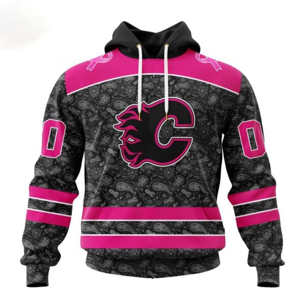 Customized NHL Calgary Flames Hoodie Special Pink In The Rink Fight Breast Cancer Hoodie