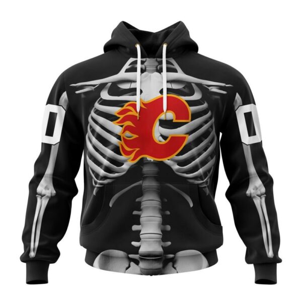 Customized NHL Calgary Flames Hoodie Special Skeleton Costume For Halloween Hoodie