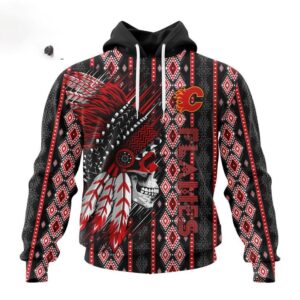 Customized NHL Calgary Flames Hoodie Special Skull Native Design Hoodie 1