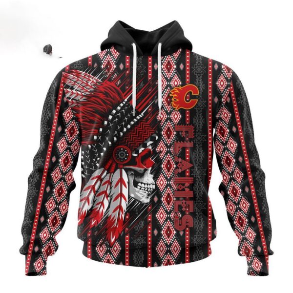 Customized NHL Calgary Flames Hoodie Special Skull Native Design Hoodie