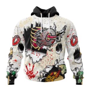 Customized NHL Calgary Flames Hoodie Special Zombie Style For Halloween Hoodie 1