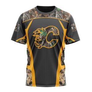 Customized NHL Calgary Flames T Shirt Special Camo Hunting Design T Shirt 1