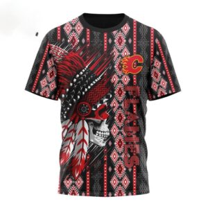 Customized NHL Calgary Flames T Shirt Special Skull Native Design T Shirt 1