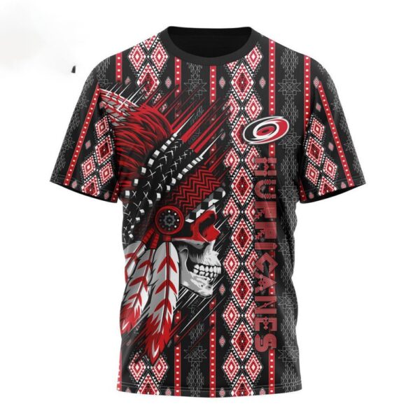 Customized NHL Carolina Hurricanes T-Shirt Special Skull Native Design T-Shirt