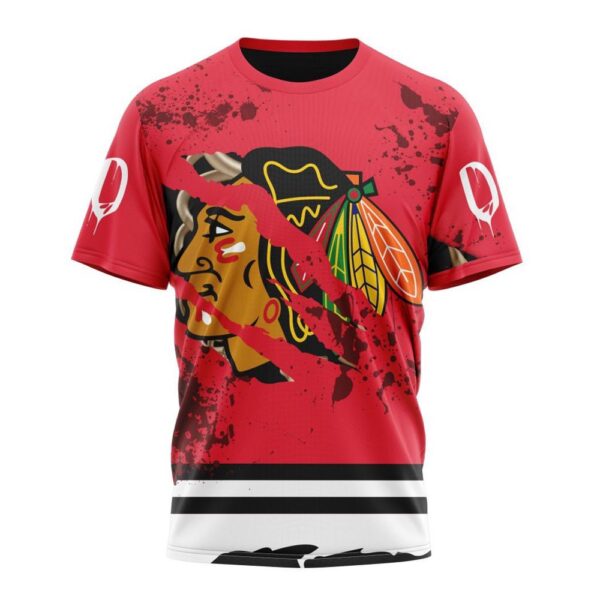 Customized NHL Chicago BlackHawks T-Shirt Specialized Design Jersey With Your Ribs For Halloween T-Shirt