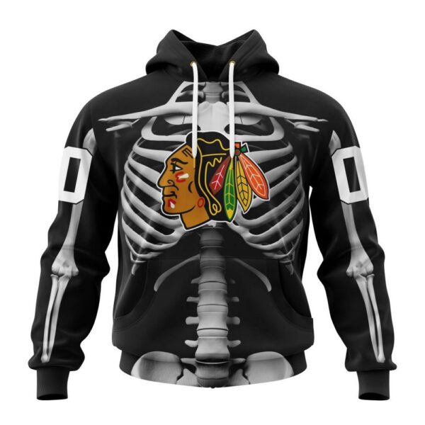 Customized NHL Chicago Blackhawks Hoodie Special Skeleton Costume For Halloween Hoodie