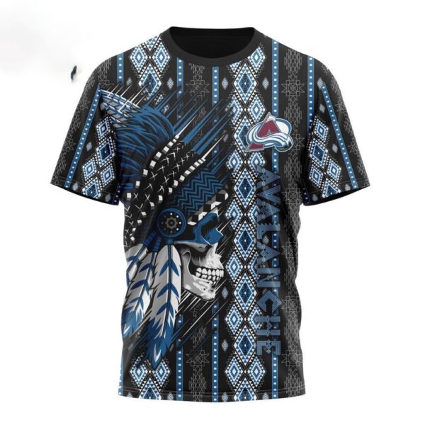 Customized NHL Colorado Avalanche T-Shirt Special Skull Native Design T-Shirt