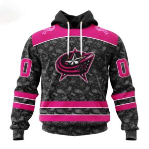 Customized NHL Columbus Blue Jackets Hoodie Special Pink In The Rink Fight Breast Cancer Hoodie 1