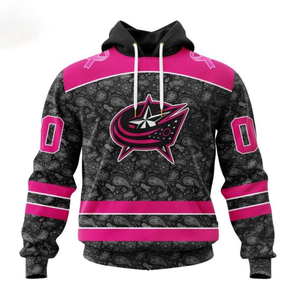 Customized NHL Columbus Blue Jackets Hoodie Special Pink In The Rink Fight Breast Cancer Hoodie