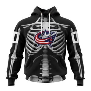 Customized NHL Columbus Blue Jackets Hoodie Special Skeleton Costume For Halloween Hoodie 1