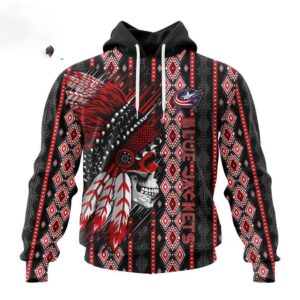 Customized NHL Columbus Blue Jackets Hoodie Special Skull Native Design Hoodie 1