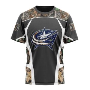 Customized NHL Columbus Blue Jackets T Shirt Special Camo Hunting Design T Shirt 1