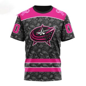 Customized NHL Columbus Blue Jackets T Shirt Special Pink In The Rink Fight Breast Cancer T Shirt 1