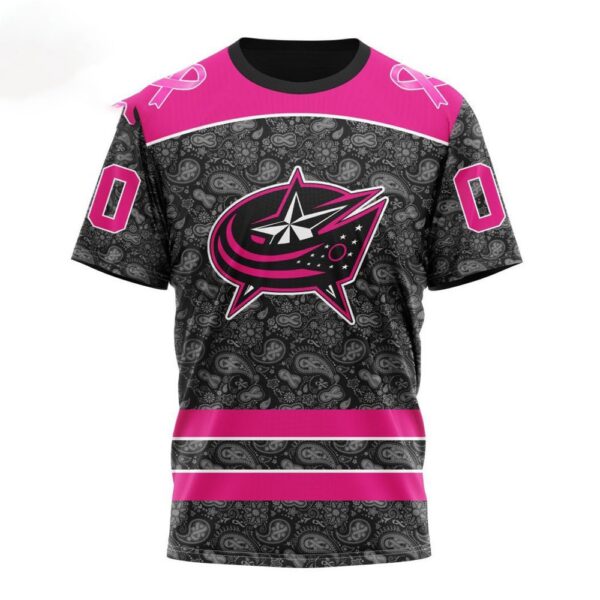 Customized NHL Columbus Blue Jackets T-Shirt Special Pink In The Rink Fight Breast Cancer T-Shirt