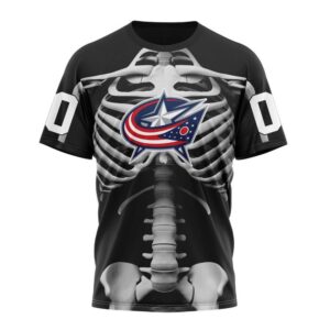 Customized NHL Columbus Blue Jackets T Shirt Special Skeleton Costume For Halloween T Shirt 1