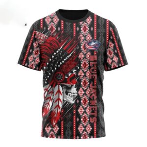 Customized NHL Columbus Blue Jackets T Shirt Special Skull Native Design T Shirt 1