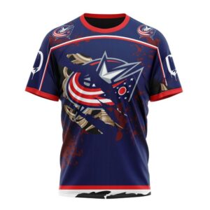 Customized NHL Columbus Blue Jackets T Shirt Specialized Design Jersey With Your Ribs For Halloween T Shirt 1