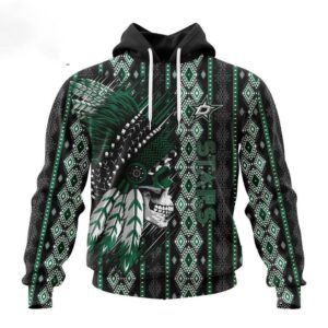 Customized NHL Dallas Stars Hoodie Special Skull Native Design Hoodie 1