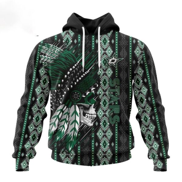 Customized NHL Dallas Stars Hoodie Special Skull Native Design Hoodie