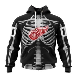 Customized NHL Detroit Red Wings Hoodie Special Skeleton Costume For Halloween Hoodie 1