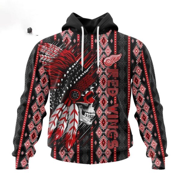 Customized NHL Detroit Red Wings Hoodie Special Skull Native Design Hoodie