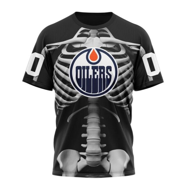 Customized NHL Edmonton Oilers T-Shirt Special Skeleton Costume For Halloween T-Shirt